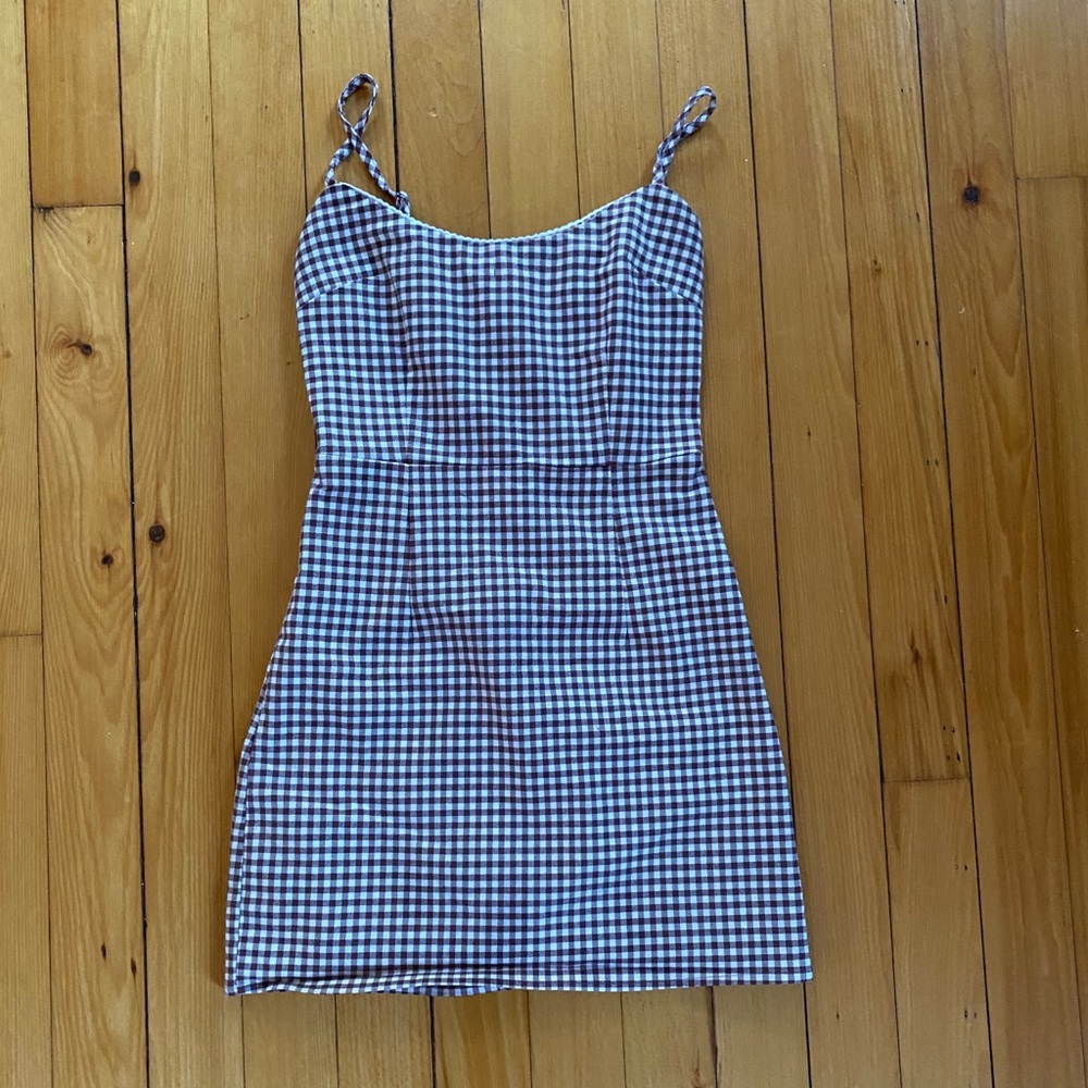 Urban Outfitters brown and white gingham dress